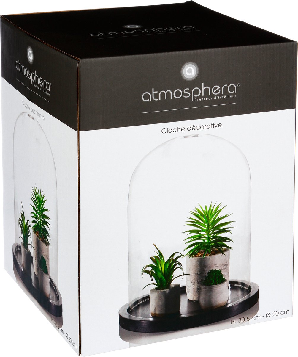 Atmosphera Home decorative glass cloche on a wooden base
