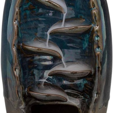 Fontaine à encens - Bleu foncé - 20 x 11 cm - Brûle-encens pour bâtonnets et cônes - Céramique -