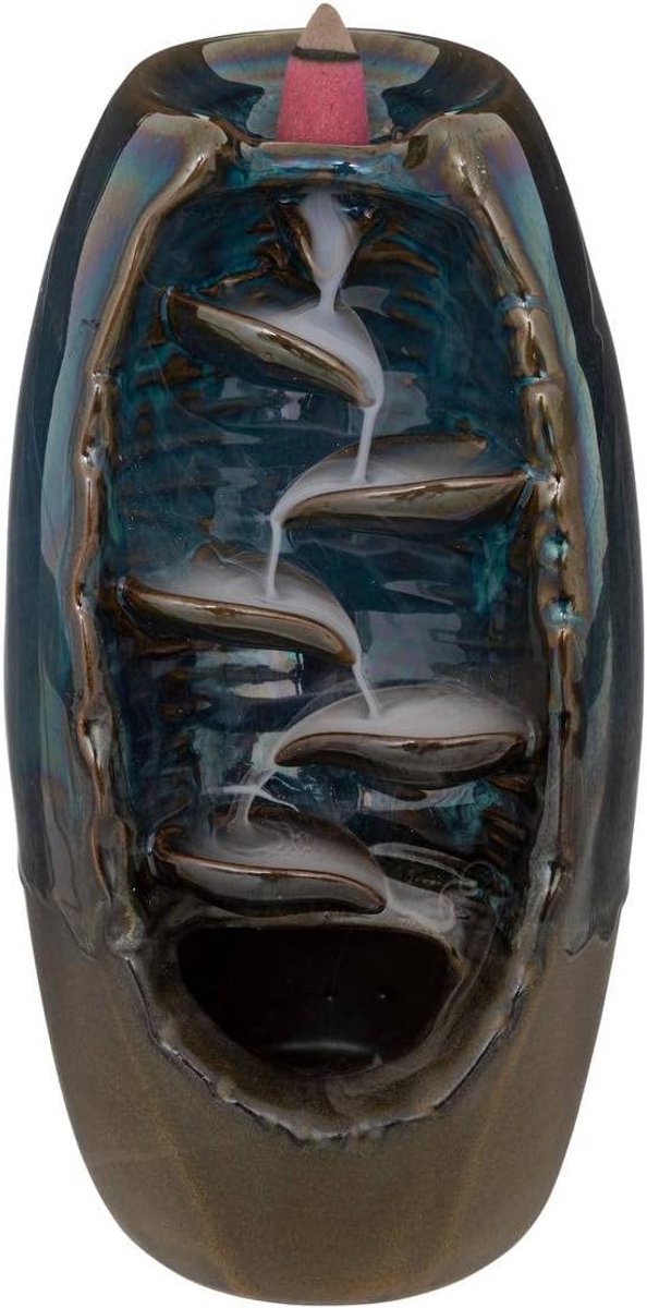 Fontaine à encens - Bleu foncé - 20 x 11 cm - Brûle-encens pour bâtonnets et cônes - Céramique -