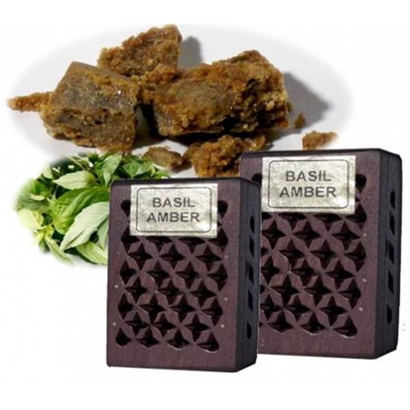 Basil/Amber incense resin in wooden box