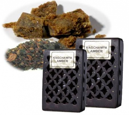 Résine d'encens Nag Champa/Ambre dans une boîte en bois