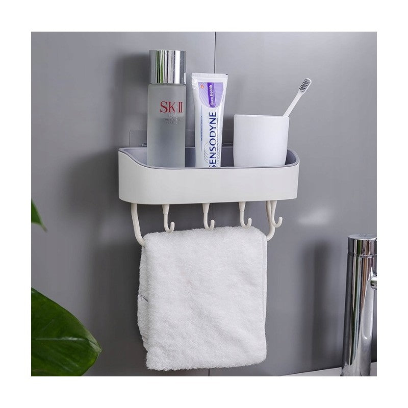 Badkamerplank voor cosmetica – hangende organizer met 4 haken en handdoekrekje – foto 3
