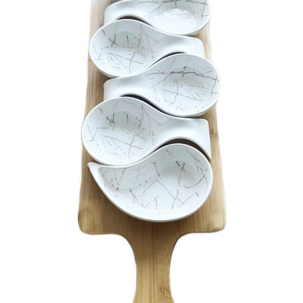 Planche de service avec 6 coupelles – aspect marbre