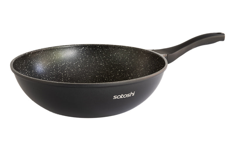 Wokpan Inductie - Ø 30 cm - Zwart Marmer - met Deksel – alle warmtebronnen