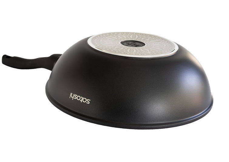 Wokpan Inductie - Ø 30 cm - Zwart Marmer - met Deksel – alle warmtebronnen