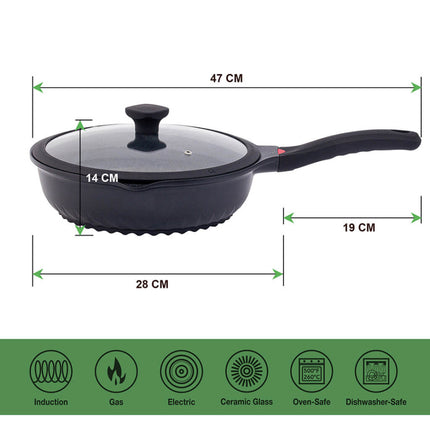Poêle multifonctionnelle 3 en 1 avec Couvercle + Wok + Sauteuse 28 cm
