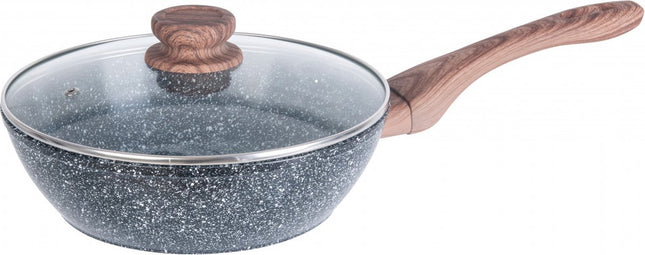 Wok avec couvercle - Granit / bois - 24 cm