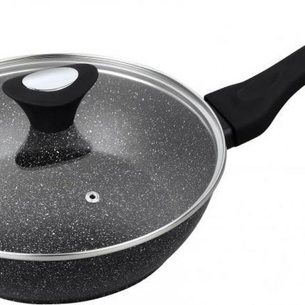 Klausberg - Wok avec couvercle - Ø24 cm - Revêtement marbre/céramique - Tous feux - Noir