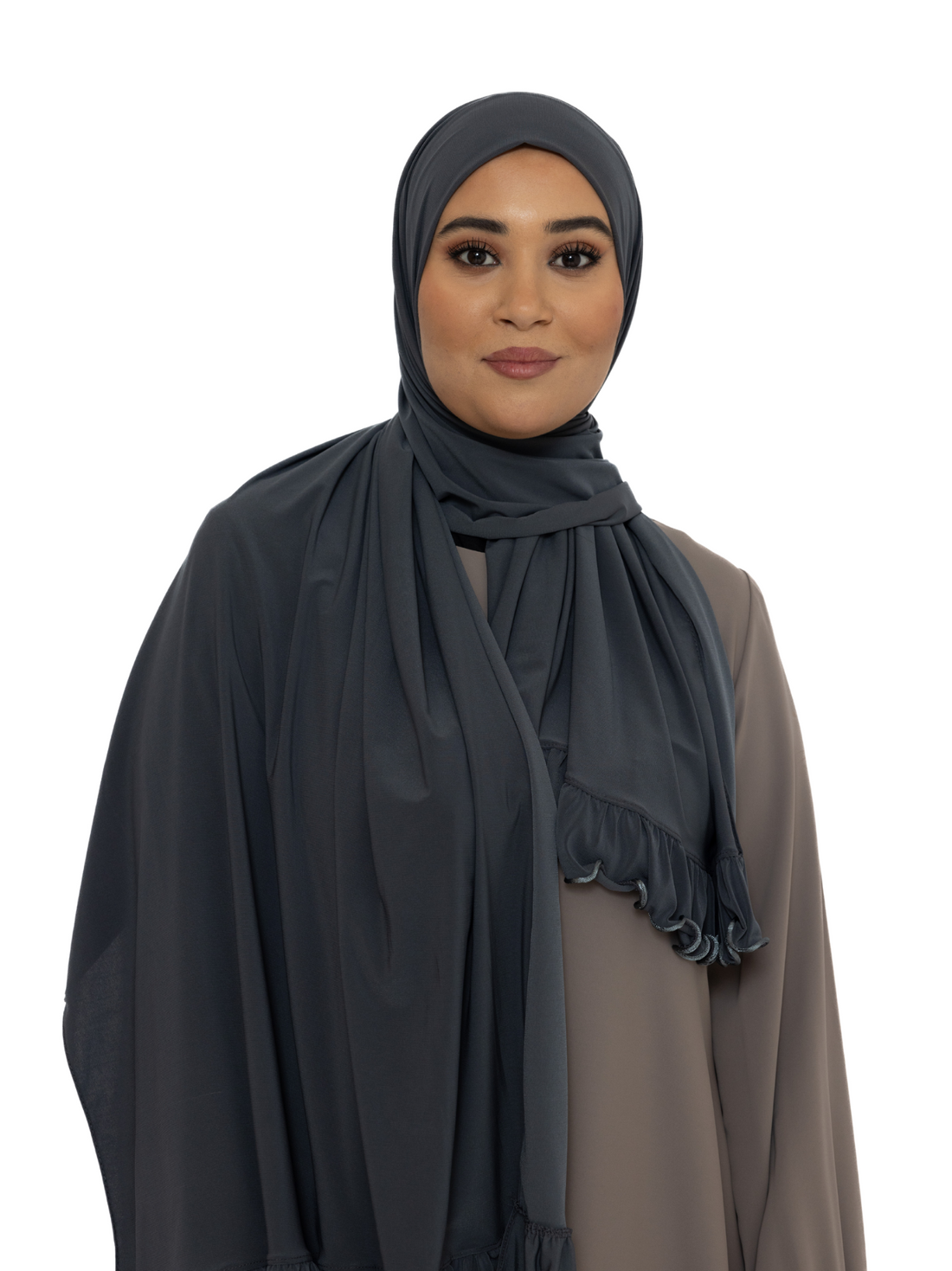 Ruffle premium jersey sjaal – hoofddoek van stretchstof met ruches – foto 12