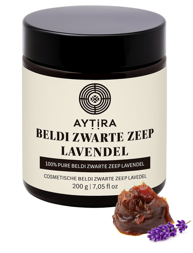 Aytira Beldi Savon Noir Lavande – Savon Beldi Marocain à l'Huile de Lavande – Savon Naturel à l'Huile d'Olive – 200g