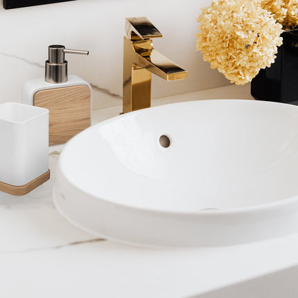 Distributeur de savon - blanc - 10 x 15 cm - 200 ml - bambou