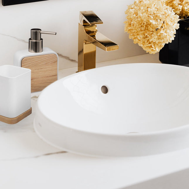 Distributeur de savon - blanc - 10 x 15 cm - 200 ml - bambou