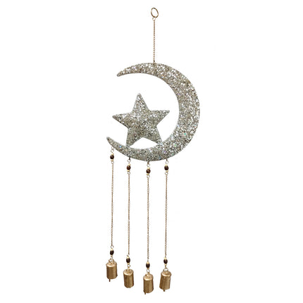 Pendentif mobile lune et étoile en métal argenté
