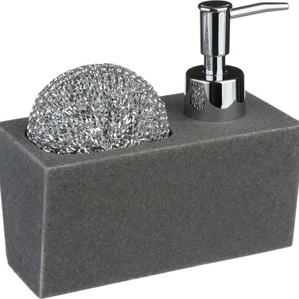 Distributeur de savon en pierre naturelle avec porte-éponge - Gris