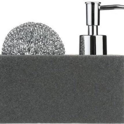 Distributeur de savon en pierre naturelle avec porte-éponge - Gris