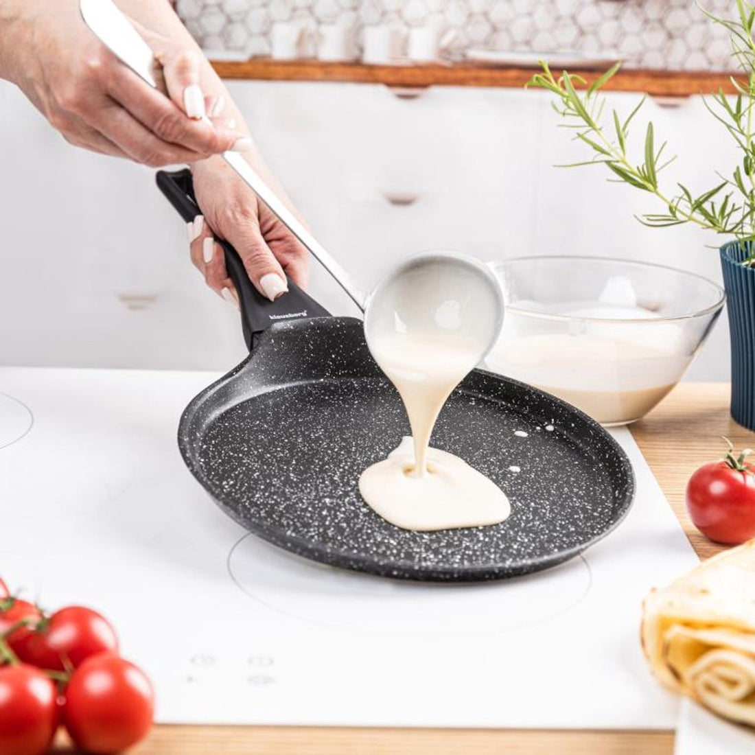 Klausberg KB-7957 Pfannkuchenpfanne 24 cm | Marmor Antihaftbeschichtung | Induktionsgeeignet | Schwarz | Crepepfanne