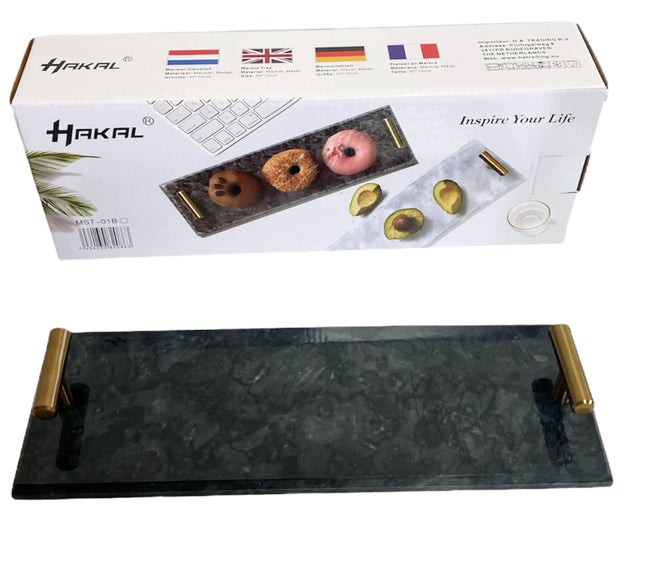 Plateau en marbre avec poignées dorées 40 x 14 cm noir / blanc