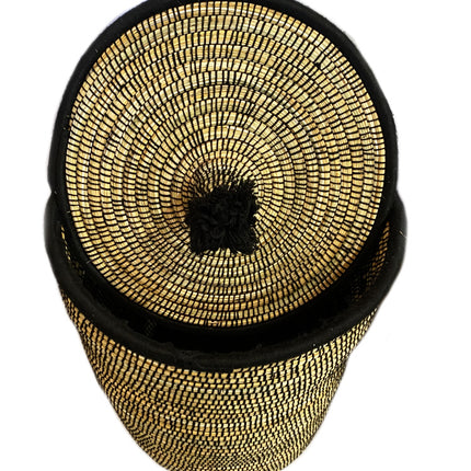 Grand panier à linge tressé marocain berbère noir