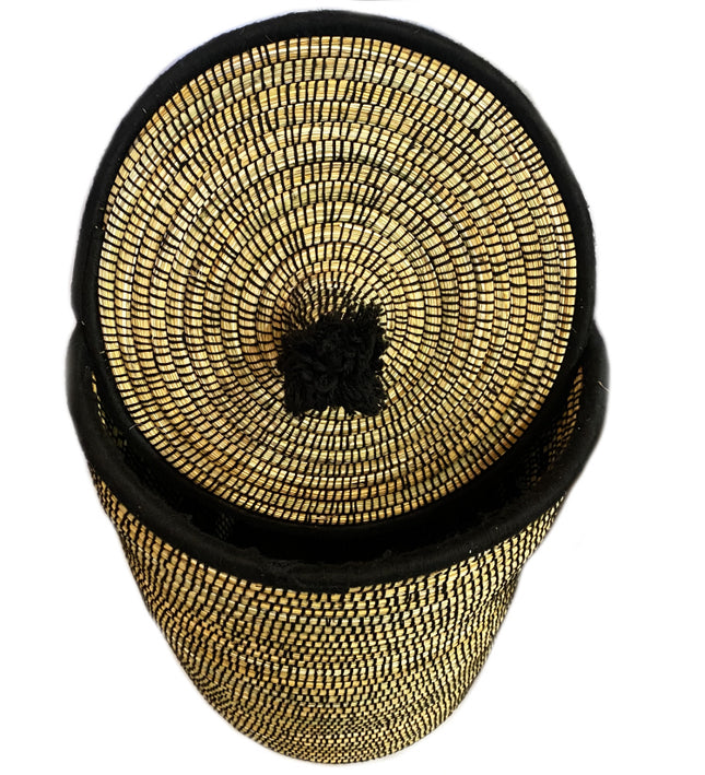 Grand panier à linge tressé marocain berbère noir