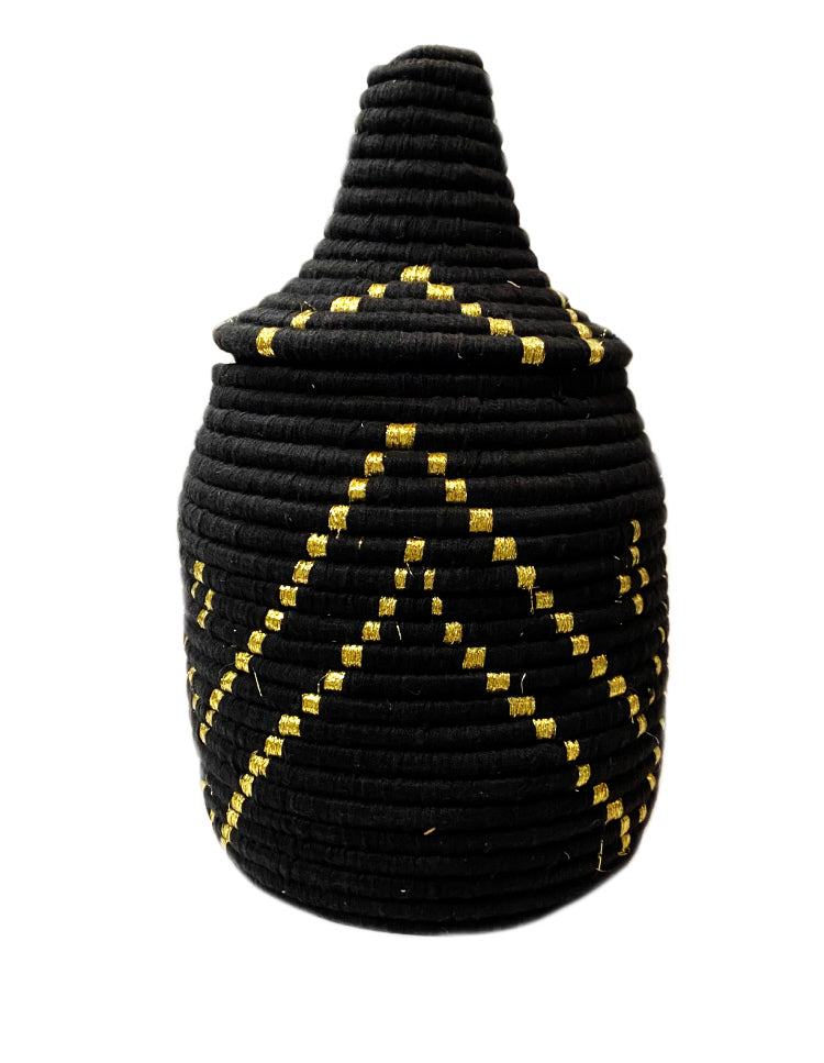 Wool Berber basket black and gold