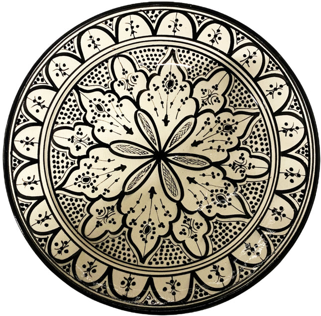 Plat marocain noir et blanc en céramique 35 cm