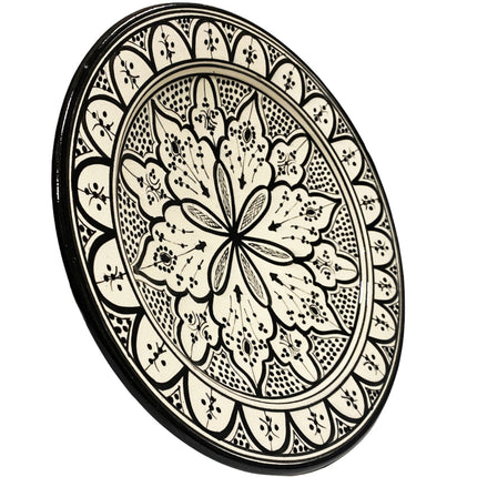 Plat marocain noir et blanc en céramique 35 cm