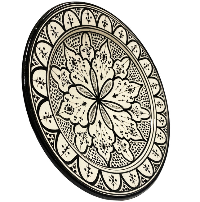 Plat marocain noir et blanc en céramique 35 cm