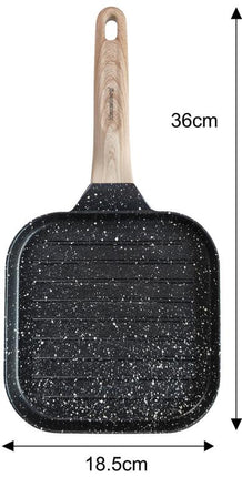 Gril antiadhésif compact noir avec poignée en bois - 36x18,5x2,5 cm