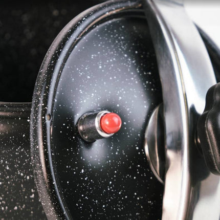 Autocuiseur noir 12 litres avec revêtement en marbre antiadhésif.